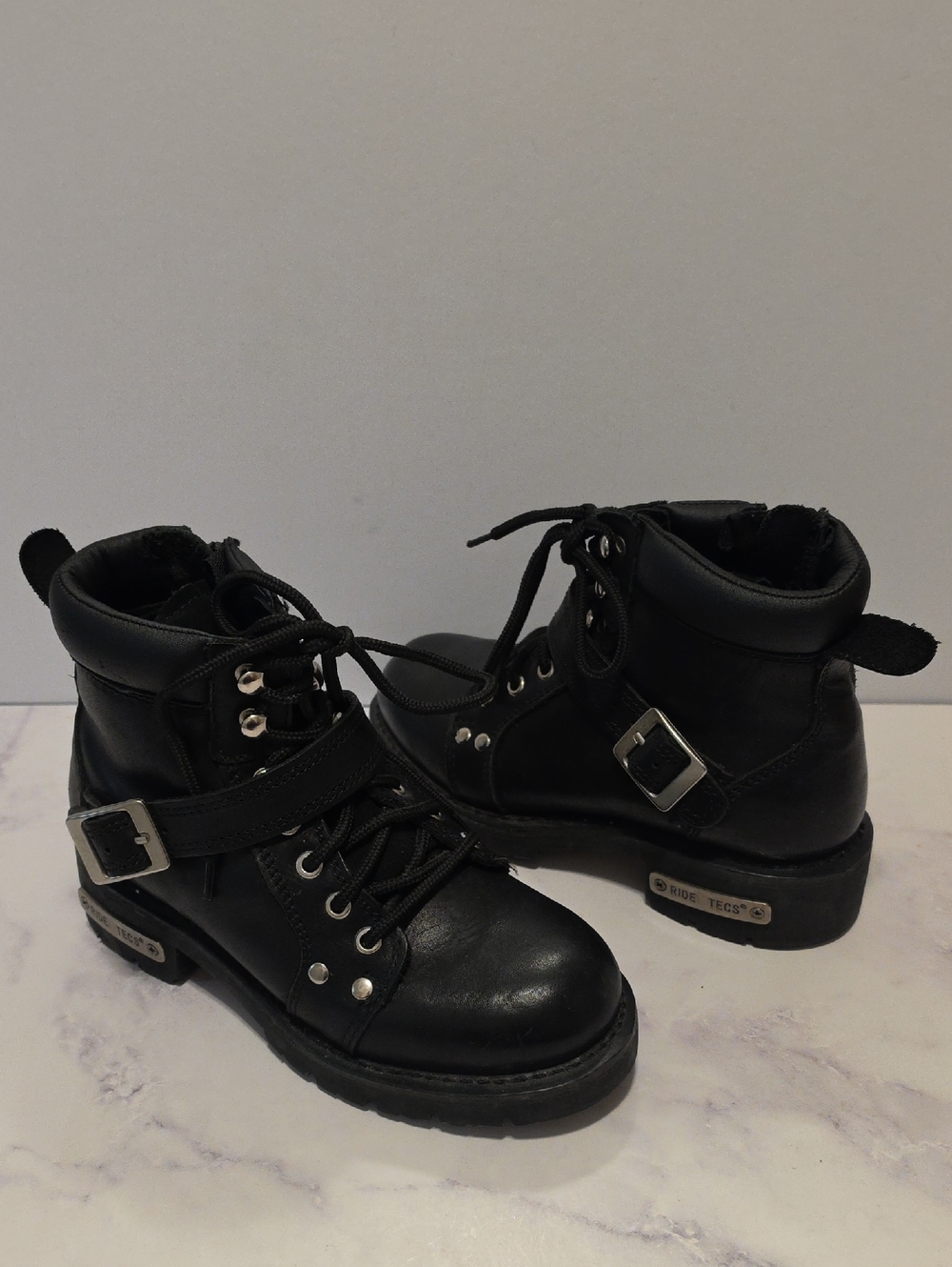 Ride Tecs Black Lace-Up Buckle Combat Boots for Women